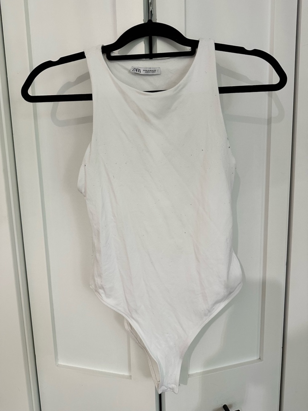 Zara Cream Scoop Neck Ribbed Bodysuit